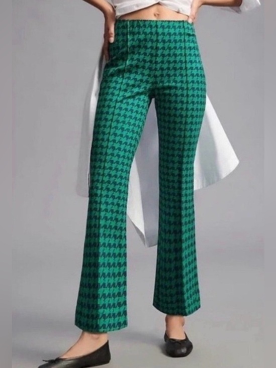 Maeve Pants - Anthropologie Maeve Margot Crop Kick Flare Pant - Large Green Blue Houndstooth L